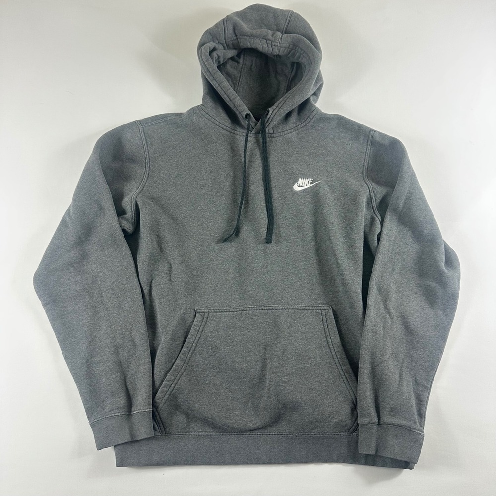 Nike Club Fleece Hoodie Men's Medium Dark Gray Pullover Logo Casual Athleisure‎